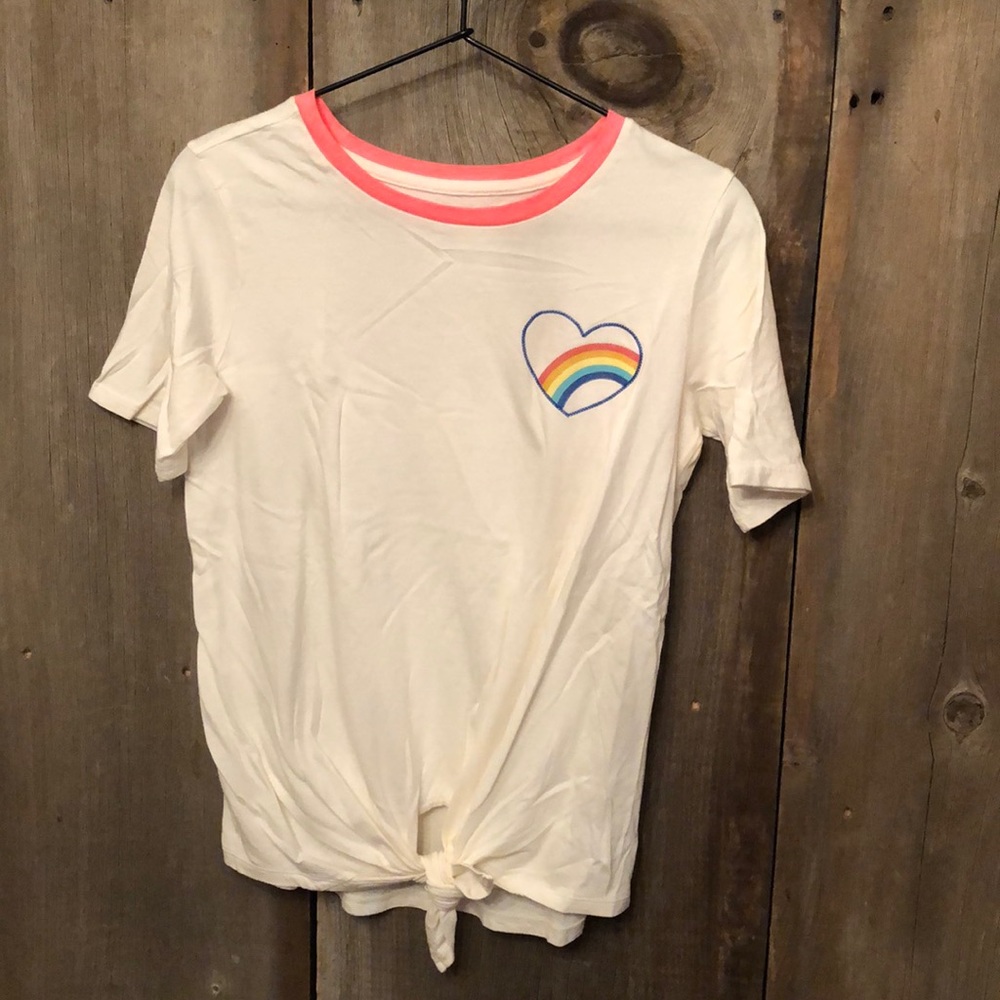 NWOT Old Navy Cream Tie Front Ringer Tee Rainbow Size XL 14 Girls